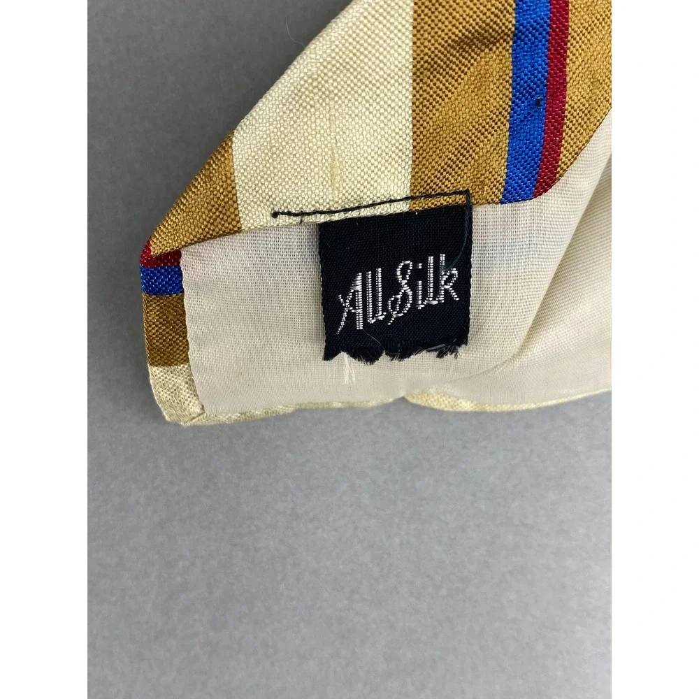 Whaling's Mens Silk Tie Gold Cream Blue Burgundy Striped Professional 57x4